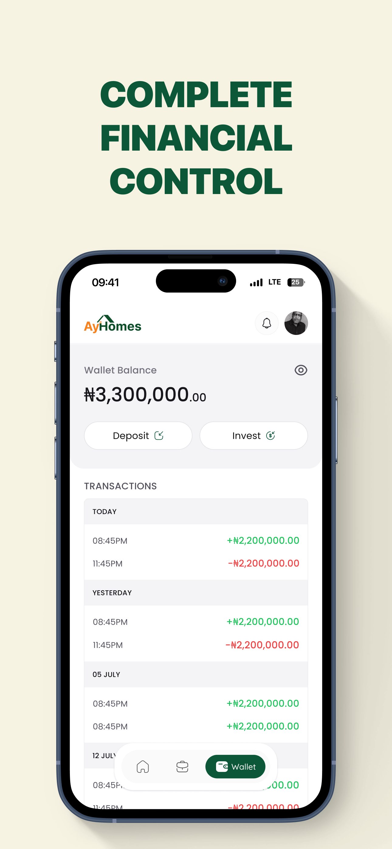 AY Homes and Investments home screen